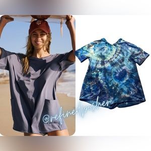 Free People Movement Hot Shot Tee Romper size Small NEW Indigo Reverse Tie Dye